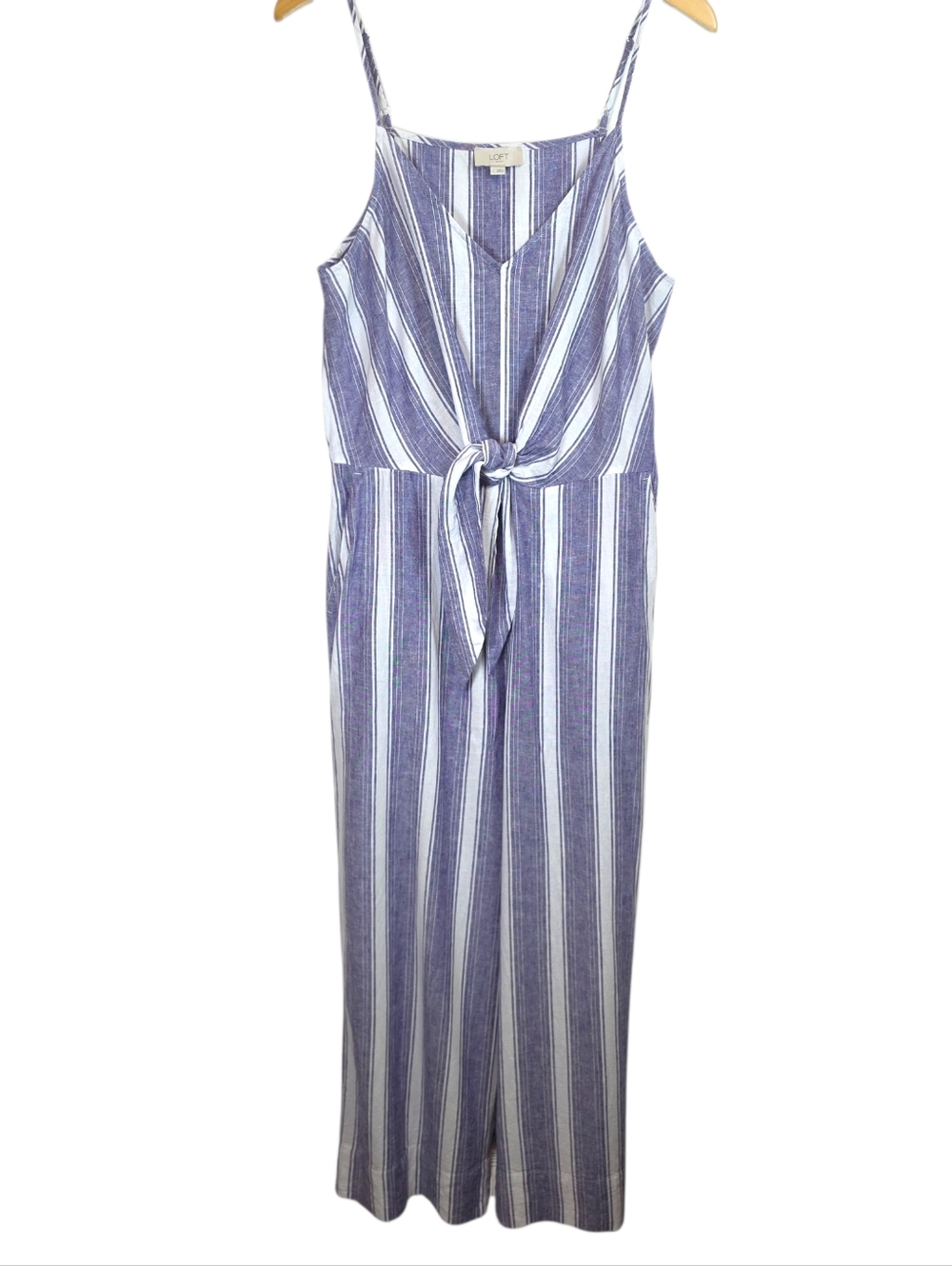LOFT Striped Wide Leg Linen Blend Jumpsuit SzL Resortwear Coastal Nautical Beach